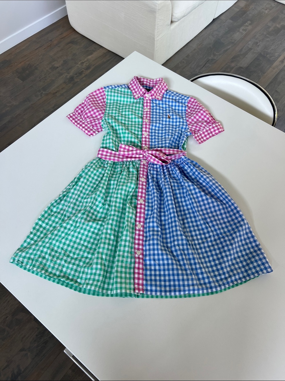 Polo by Ralph Lauren gingham color block cotton poplin button up shirtdress 12